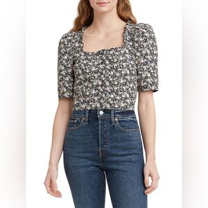 Levi's Joella Short Puff Sleeve Cropped Blouse Floral Obsidian Small NWOT